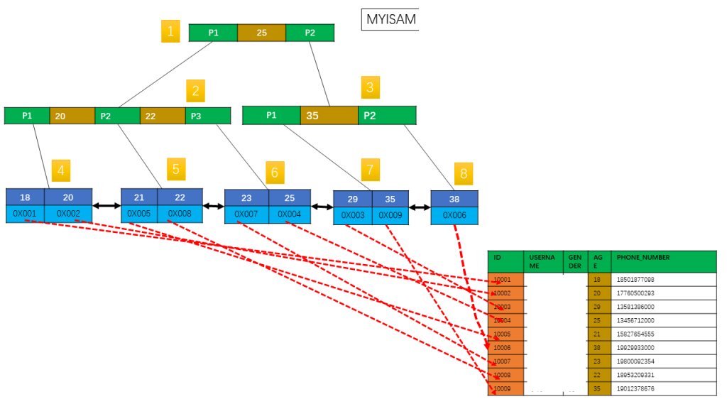MyISAM B+ Tree Primary Key